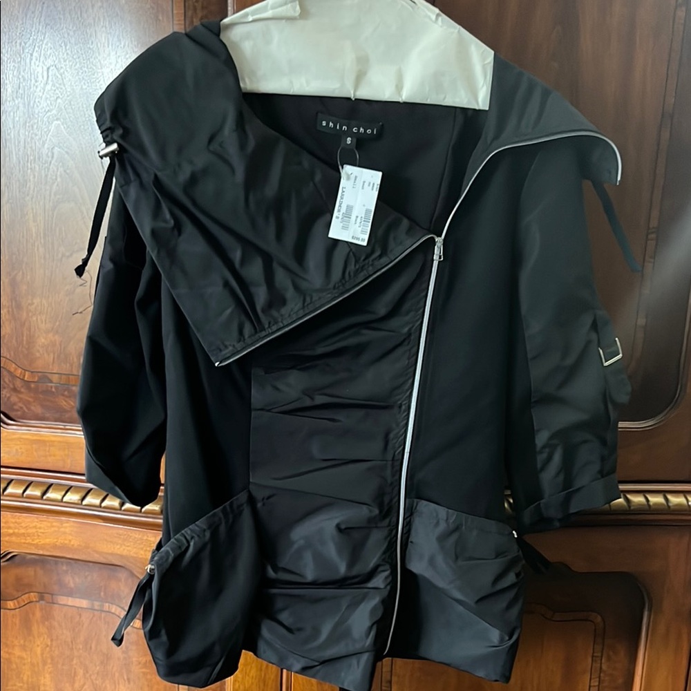 Shin Choi Black Utility Jacket with Asymmetrical Zipper and High Collar